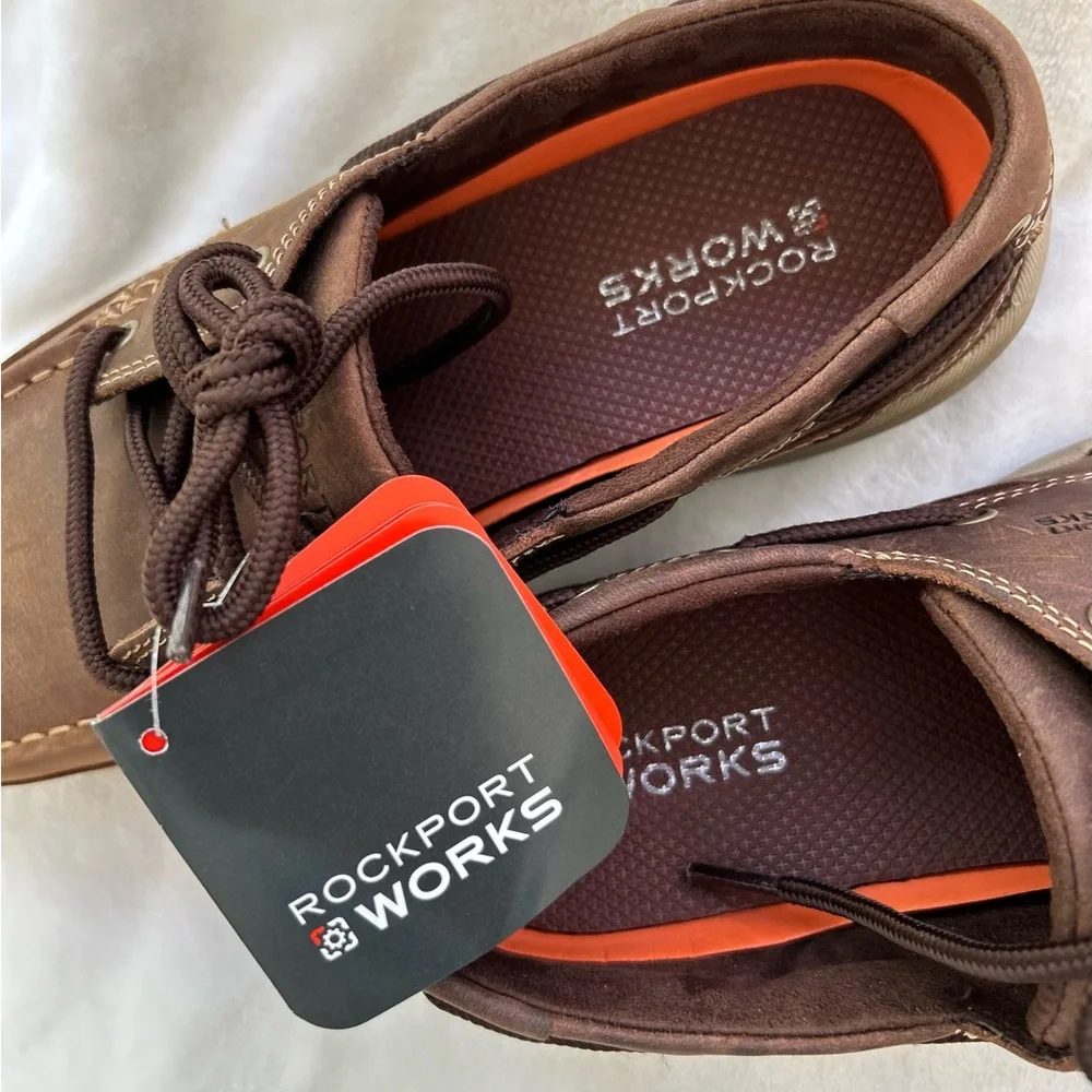 Rockport Works Sailing Club Brown Size 10.5 WIDE Boat Shoes Leather RK6736 NEW